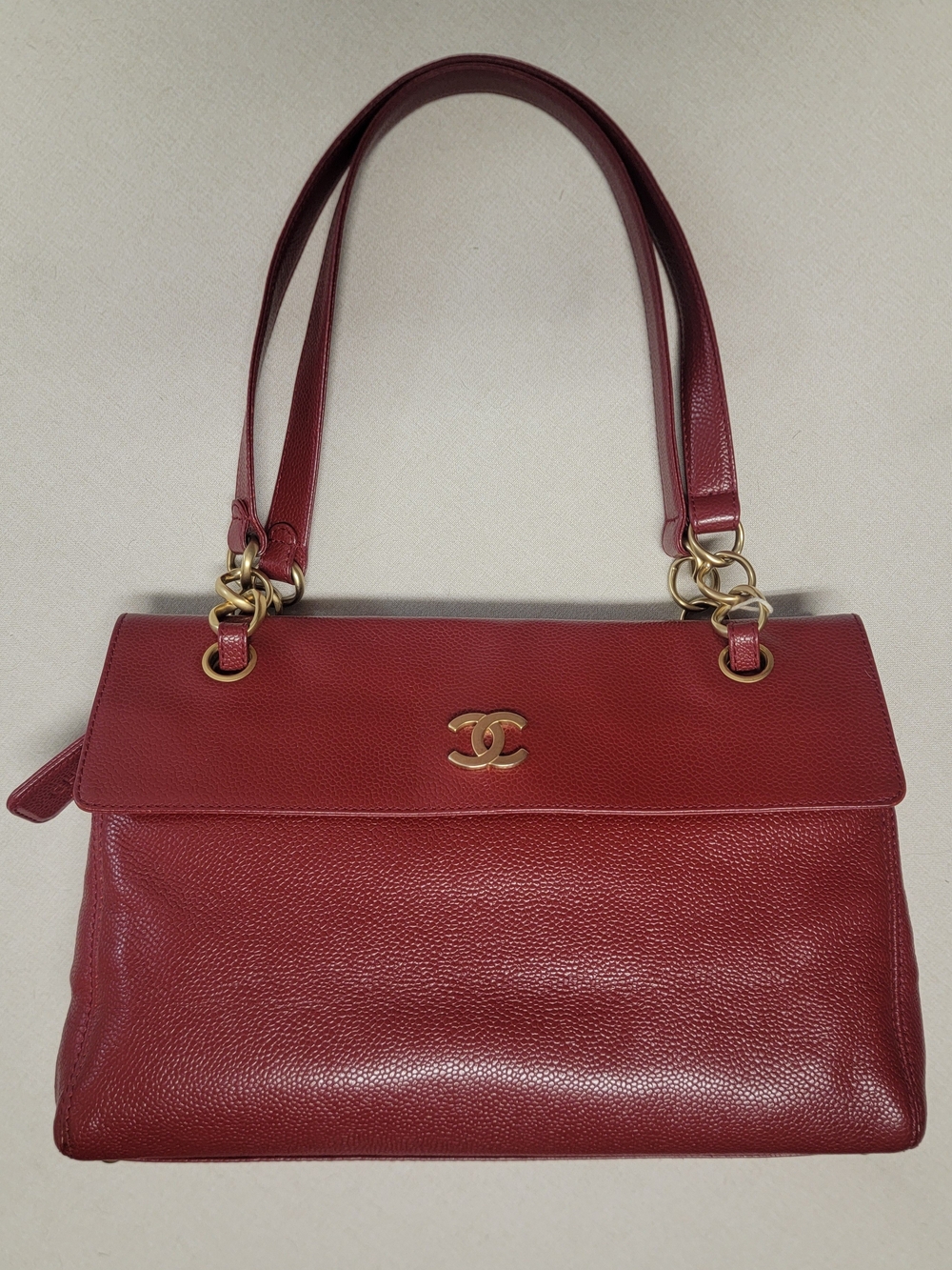 Chanel Red Leather Shoulder Bag with Gold Hardware